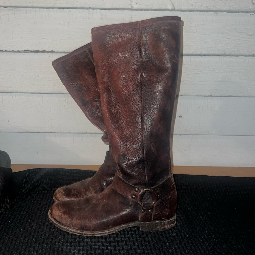Frye Brown Leather Tall Combat/Moto Boots